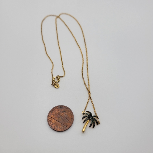 Green Diamond Palm Tree Necklace Gold Plated Sterling Silver 18" - Picture 6 of 8